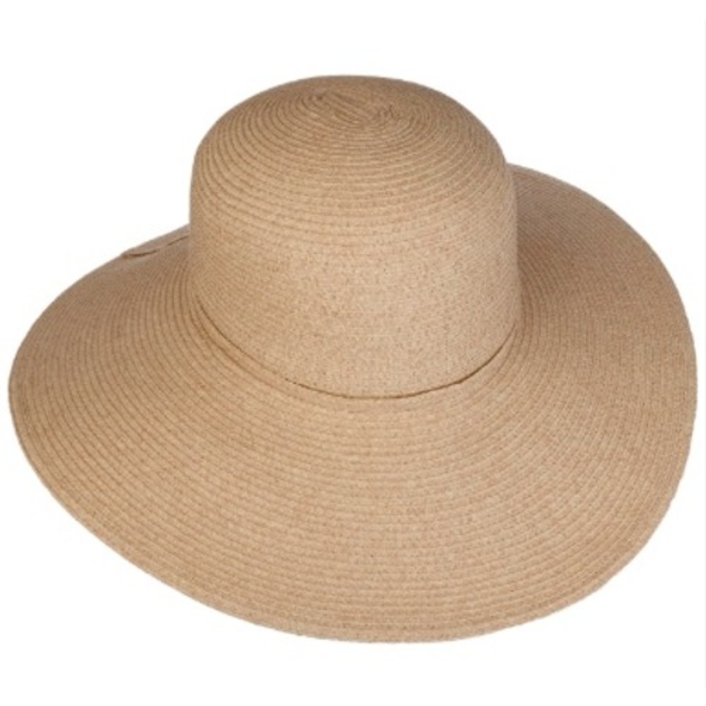 Betmar Wide Brim Floppy Packable Straw Sun Hat Boho Tan Beachy Coastal Cottage